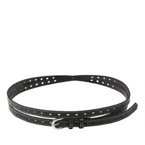 Zara Skinny Black Leather Double Wrap Belt